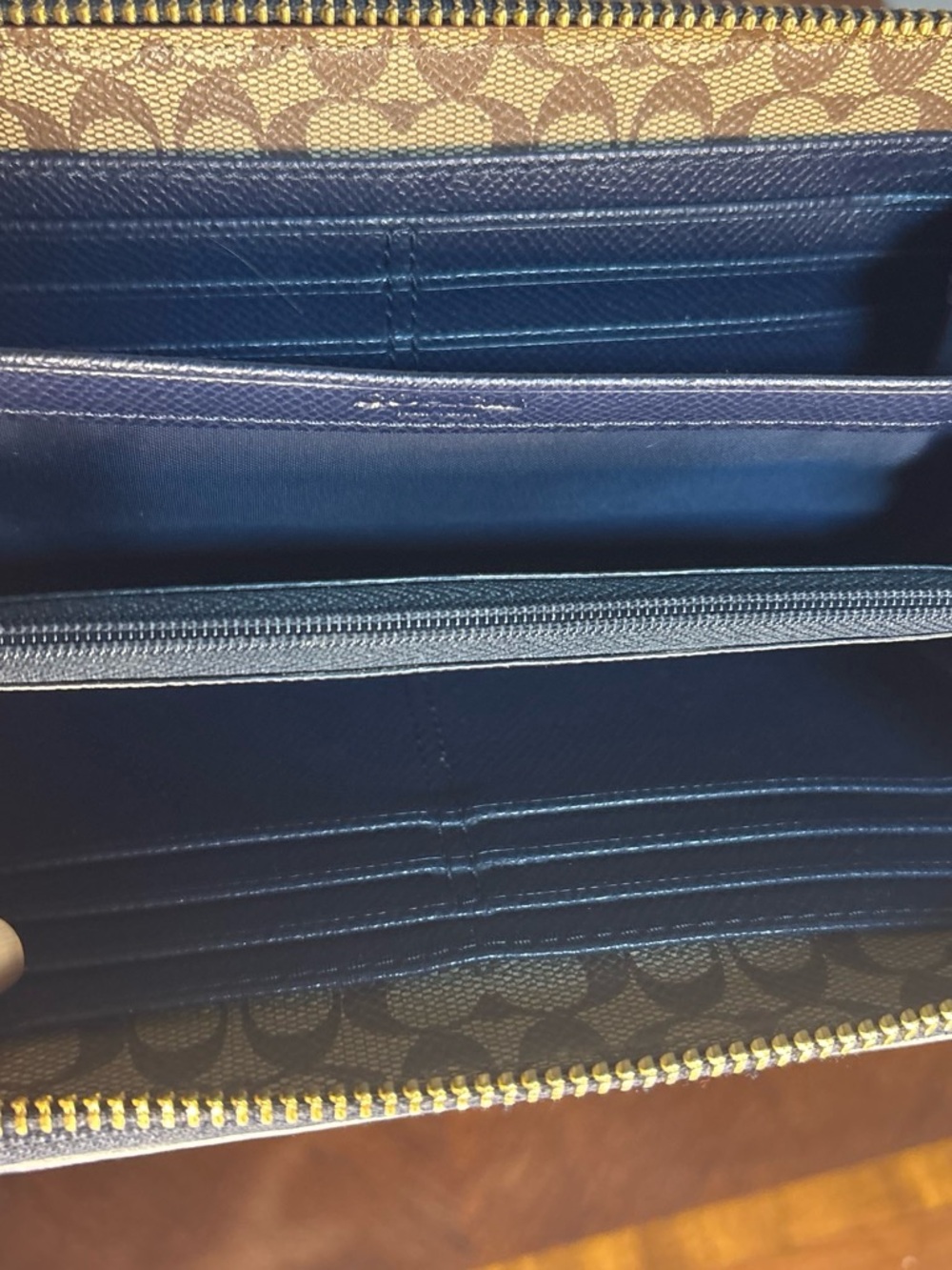 Coach Navy Saffiano Zip Wallet with Gold Logo - Picture 7 of 7